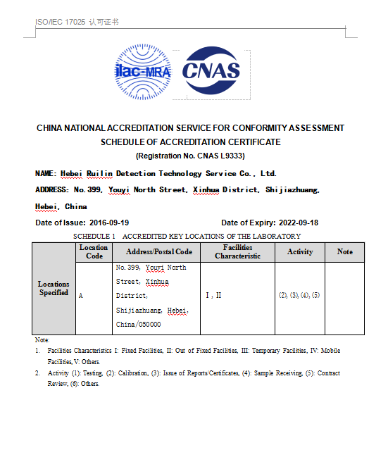 中国合格评定国家认可委员会-认可证书附件